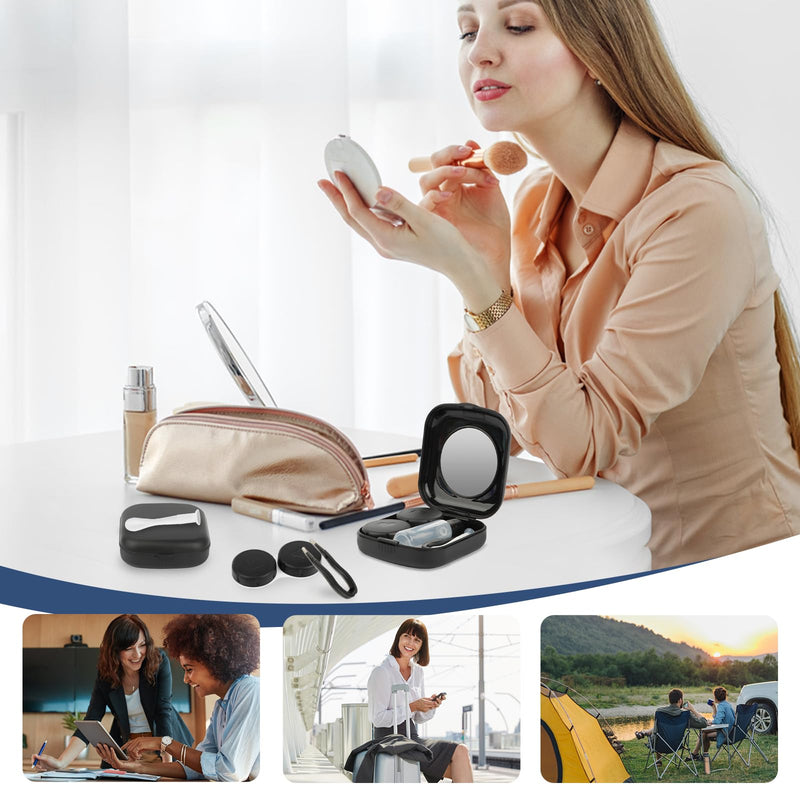 [Australia] - Pack of 2 contact lens containers, contact lens storage, contact lens holder with mirror, contact lens box, portable contact lens container, travel contact lens accessories, for traveling at home outdoors 
