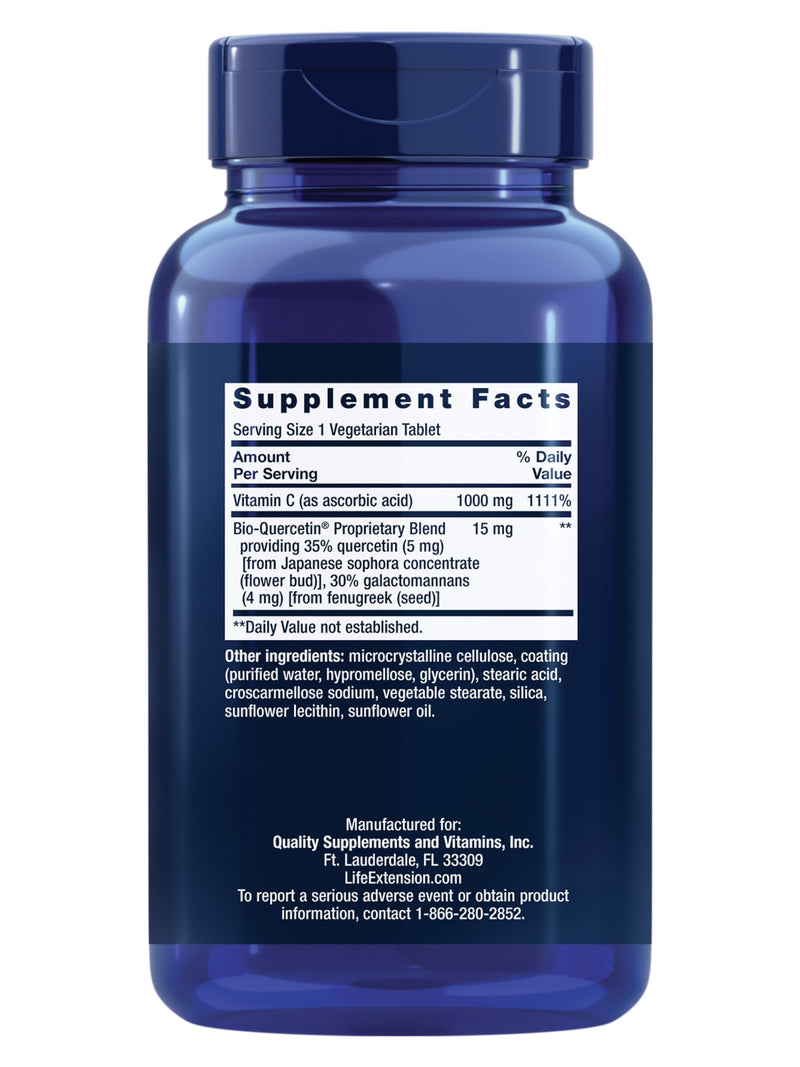 Life Extension Vitamin C and Bio-Quercetin®,Cardiovascular Health Supplement,Immune Support,Highly absorbable,quercetin,Vitamin C,Gluten Free,Non-GMO,Vegetarian,250 Tablets,(Pack of 2) 250 Count (Pack of 2)