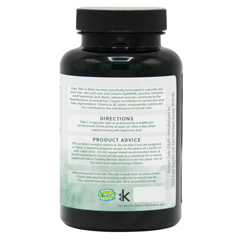 G&G Vitamins Hair, Skin & Nails - Vegan Beauty Supplement - 120 Capsules - Non-GMO, Made in the UK