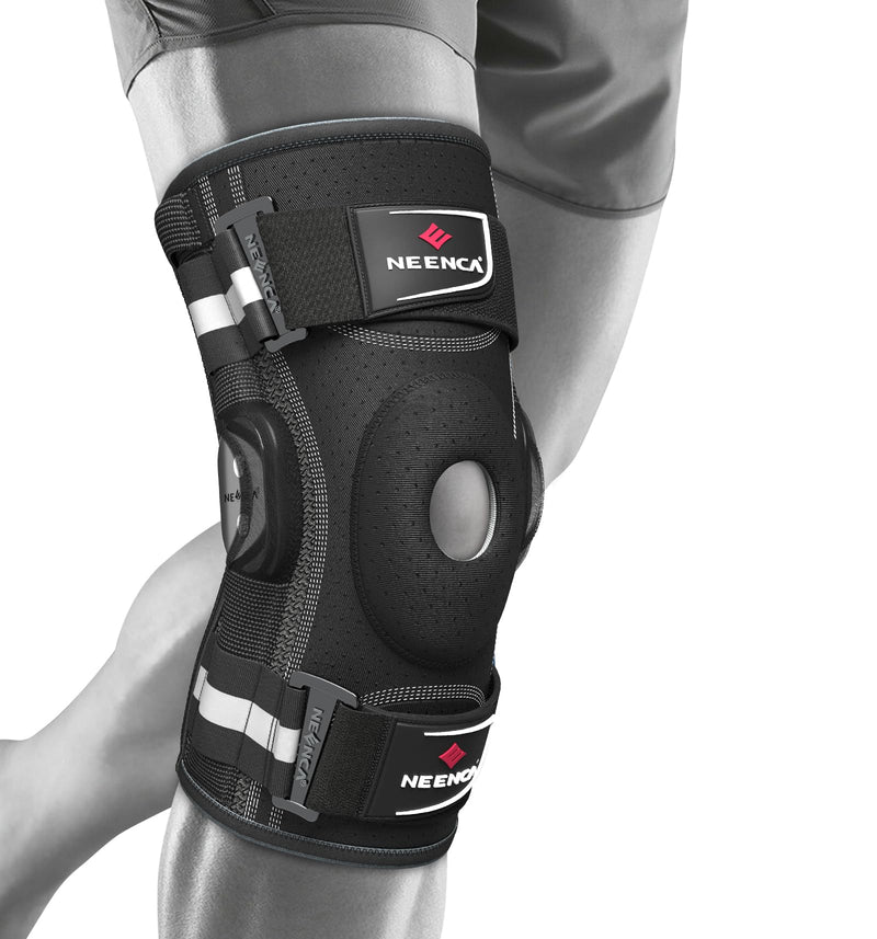 [Australia] - NEENCA Professional Knee Brace for Knee Pain, Adjustable Hinged Knee Support with Removable Side Stabilizers, Strong Stability for Joint Pain Relief, Arthritis, Meniscus Tear, ACL, PCL, Runner, Sports Large Black - Single 