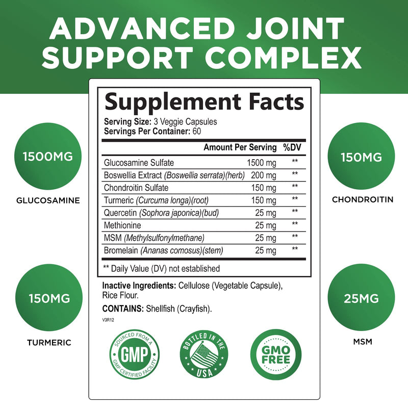 [Australia] - Glucosamine Chondroitin MSM Complex - Joint Support Supplement Turmeric & Boswellia, Triple Strength Glucosamine Capsules - Support for Joint Health & Mobility with Quercetin Bromelain - 240 Capsules 240 Count (Pack of 1) 