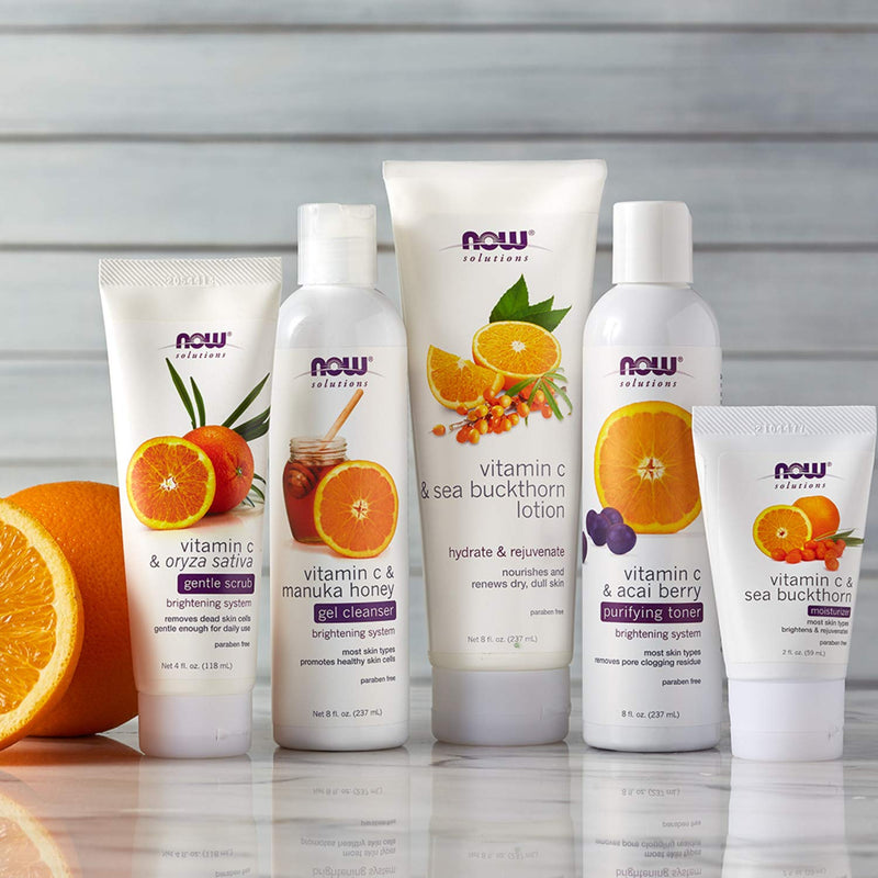 NOW Foods Solutions, Vitamin C and Sea Buckthorn Lotion, Hydrates, Repairs and Nourishes Dry Dull Skin, 8-Ounce