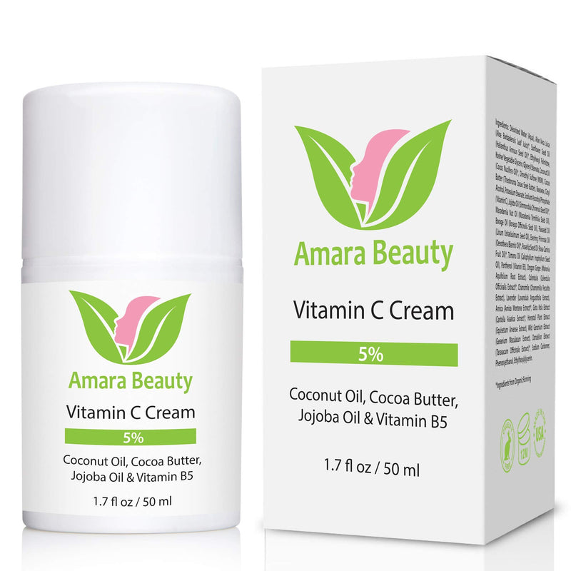 Amara Beauty Vitamin C Cream for Face with Coconut Oil, Cocoa Butter & Jojoba Oil, 1.7 fl. oz. 1.7 Fl Oz (Pack of 1)