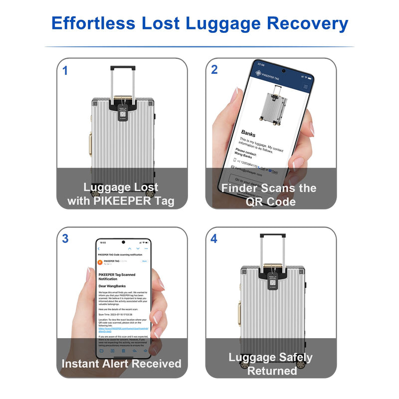 4-Pack Smart QR Code Luggage Tags, Location & Privacy Suitcase Tag | Privacy Cloud Control | Dynamic Contact Info | Instant Scan Alerts | Lost & Found System | Premium Aluminum Black Classic Suitcase Edition 4