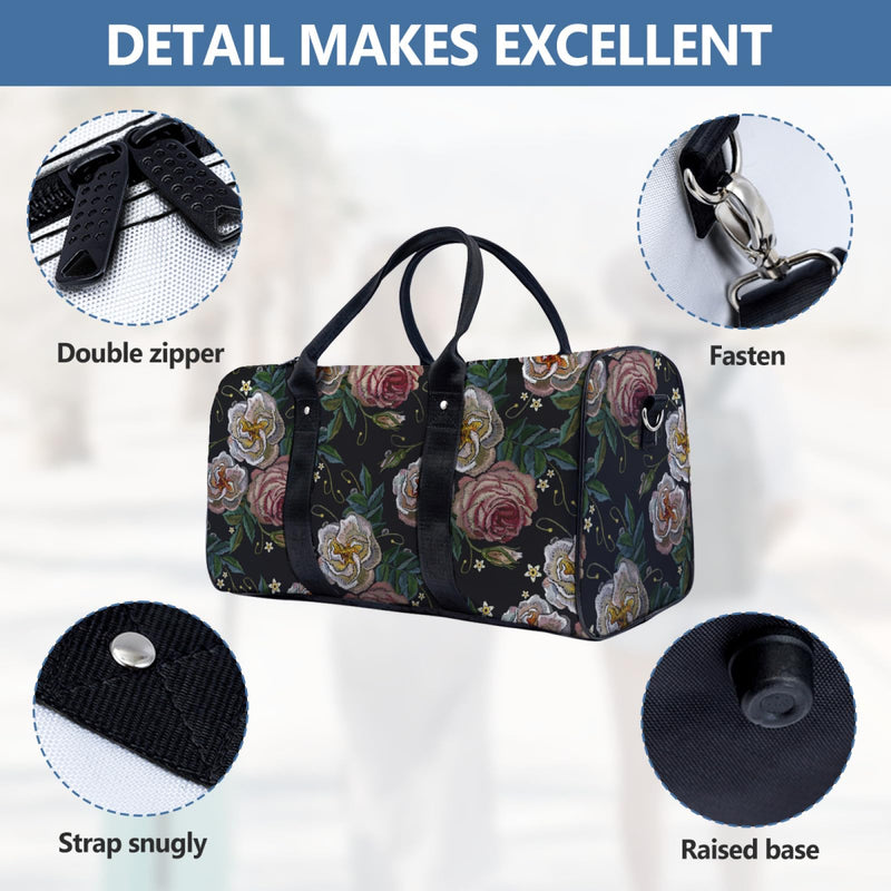 Duffle Bag for Women Men,Travel Bag with Adjustable Shoulder Strap Large Capacity Tote Bag Weekender Bag for Travel Gym Vintage Rose 1