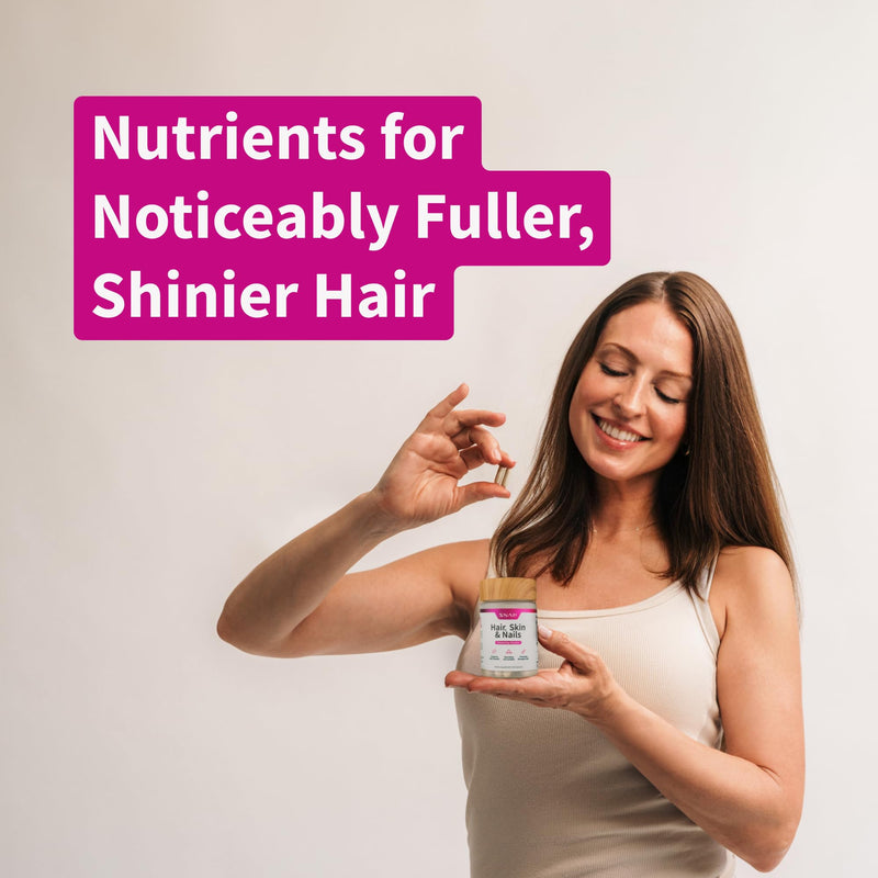 Snap Supplements Hair, Skin & Nails Vitamin, Radiant-Looking Skin, 60 Count | Support Hair Growth, Nourish Skin & Nails with Biotin, Collagen, Kelp, Bamboo and Other Vitamins, Gluten-Free, 30-Day Supply