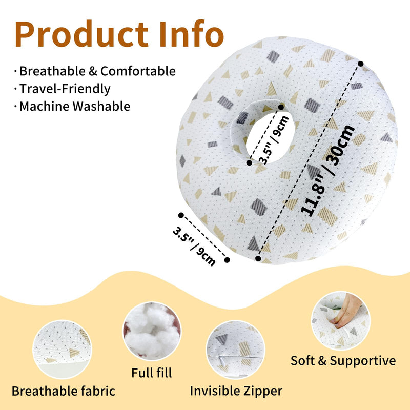 [Australia] - Ear Piercing Pillow for Side Sleepers, Donut-Shaped Ear Relief Pillow, Post-Piercing Recovery and Ear Pain, White with Gold and Grey Pattern 
