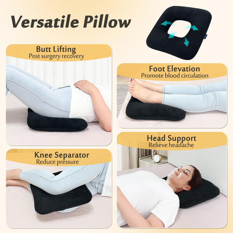 [Australia] - AOSSA Bed Sore Cushions for Butt Positioning Pillow, Pressure Ulcer Cushion, Donut Pressure Relief Pillow for Sleeping Position Wedge After Surgery Turning Back Body Leg Support Medical Seat Cushion Black 