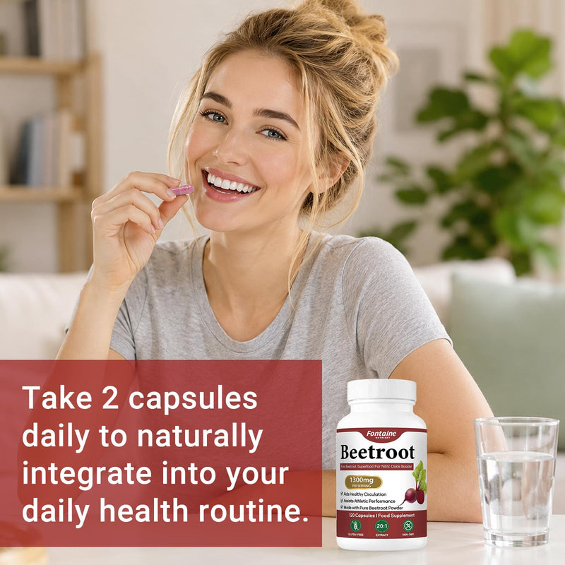 Beet Root Capsules with Beetroot Powder Extract, Nitric Oxide Booster Supplement, Plant Based Formula for Energy Routine and Immune and Digestive, Boost Vitality, Pure, Non-GMO, 120 Capsules