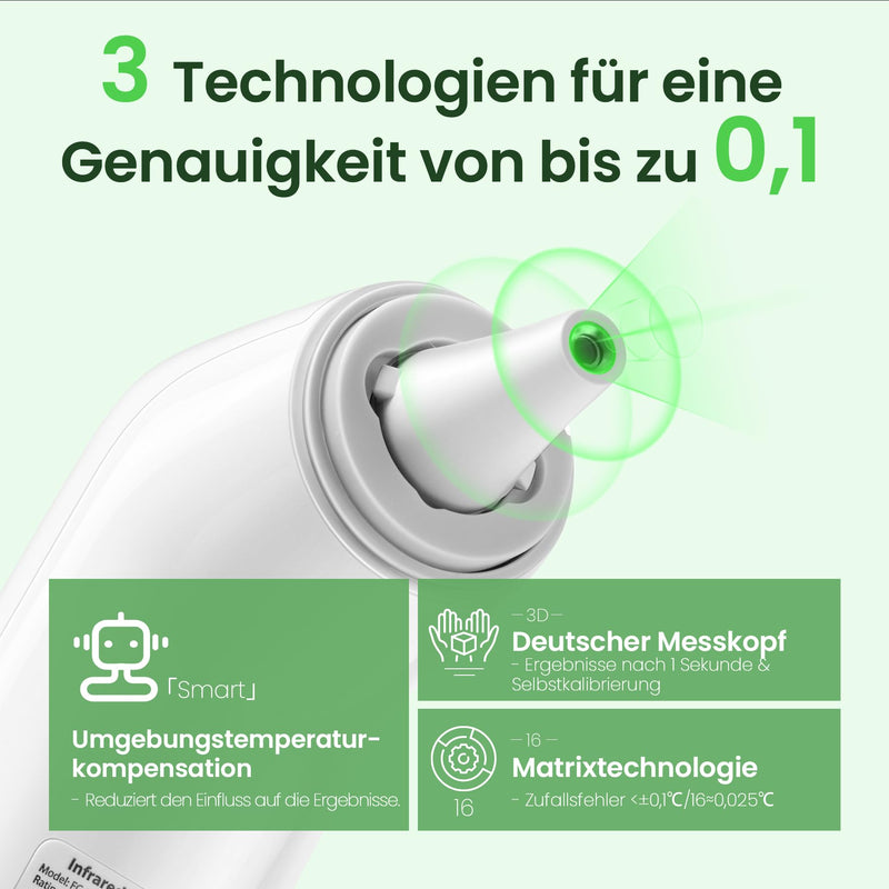 [Australia] - Ear Thermometer for Baby Adults, Ear Fever Thermometer with Age Measurement and Color-Coded Temperature Display, Digital Infrared Thermometer with 21 Disposable Protective Caps (Green) 