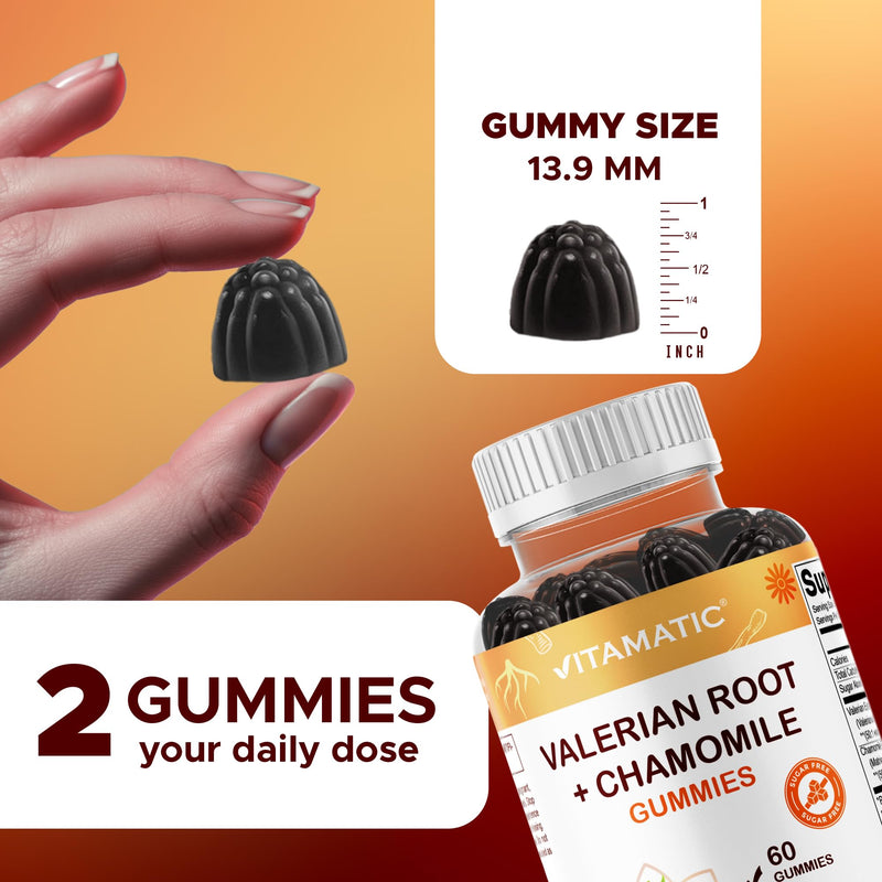 [Australia] - Vitamatic Valerian Root Chamomile Gummies ‚Äì 6000 mg Equivalent Per Serving ‚Äì Mixed Berry Flavor ‚Äì 60 Gummies ‚Äì Non-GMO, Gluten-Free ‚Äì 30 Servings 
