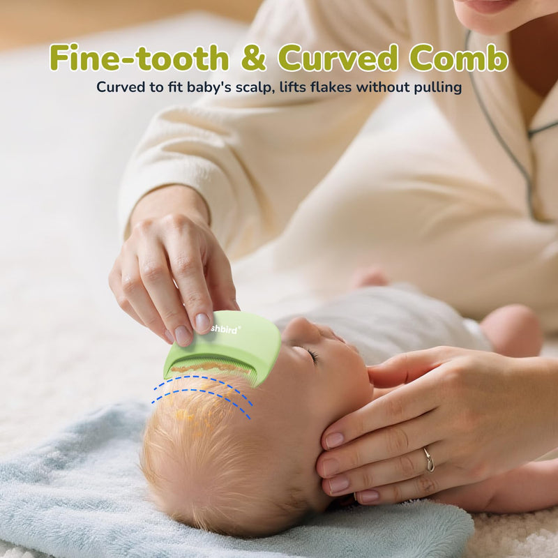 [Australia] - Cloud Baby Cradle Cap Brush Kit, 3-in-1 Cradle Cap Treatment Set with Soft Brush, Curved Comb & Sponge, BPA-Free, Easy to Use | Baby Bath Essentials - Extra Sponge, Serene Green 