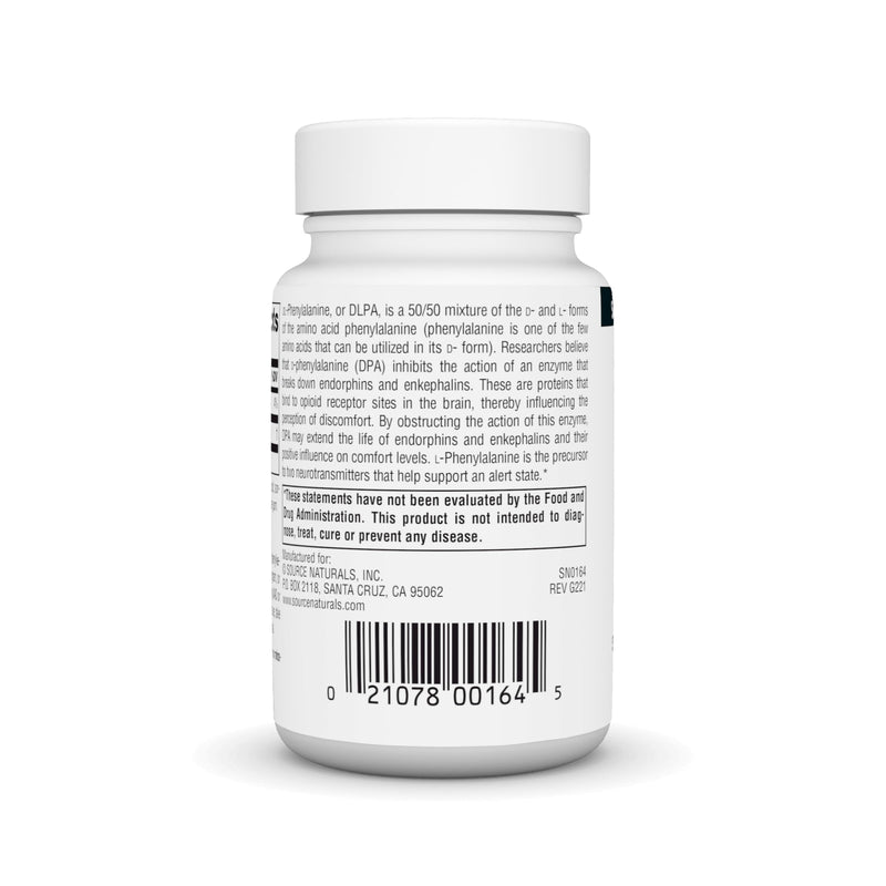 Source Naturals DLPA DL-Phenylalanine, 750 mg - 30 Tablets | Supplement that Supports an Alert State* 30 Count (Pack of 1)