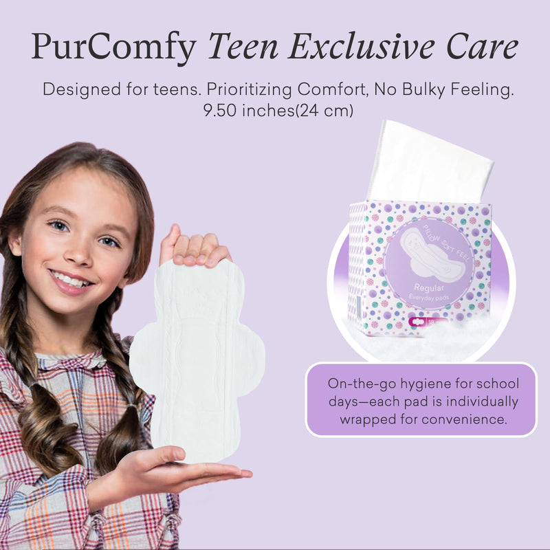 [Australia] - Teens Period Pads with Wings for Tweens, Organic Cotton Sanitary Pads for Teens Girls 9-10-11-12-14 Teen Menstrual Pads, Teen Regular, 18 Count Regular Size (3 Drop) 