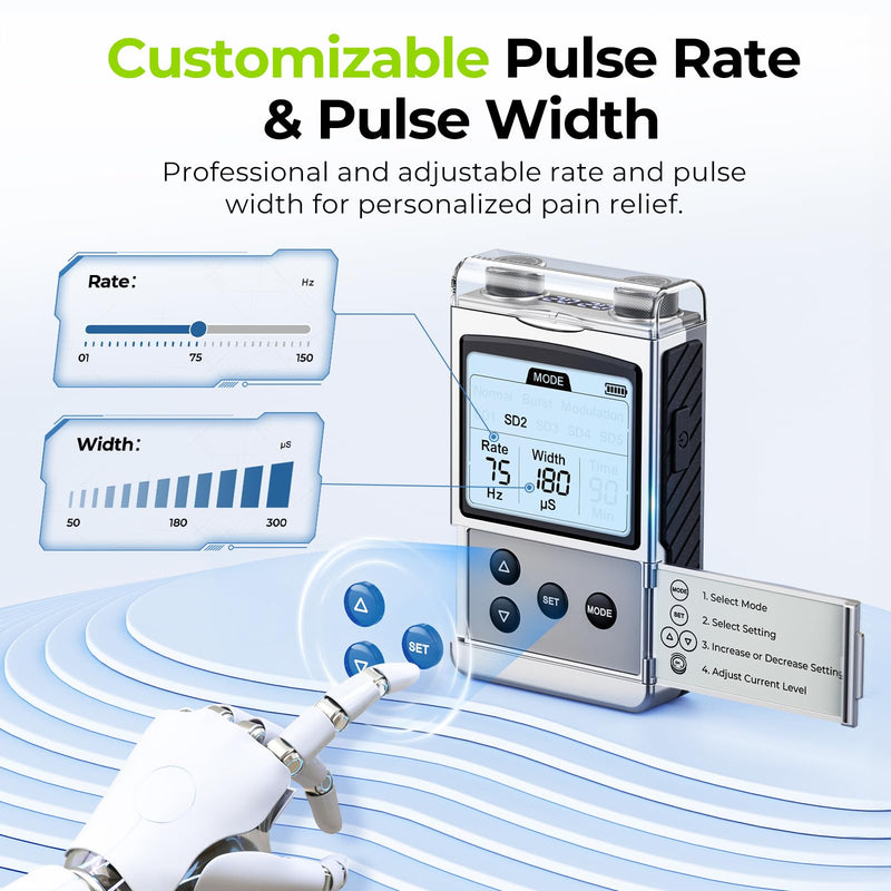 AUVON Rechargeable Digital TENS Unit Muscle Stimulator, Customizable 8-Mode | TENS Machine with 40 Levels for Gradual Neck, Shoulder, Back Pain Relief, 600 mAh Battery Life, 12 Electrodes, A Carry Case