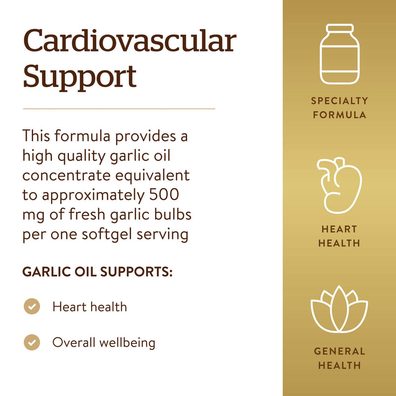 [Australia] - Solgar Garlic Oil Perles, 250 Softgels - Natural Cardiovascular Support - Garlic Oil Concentrate, Reduced Odor - Gluten Free, Dairy Free - 250 Servings 