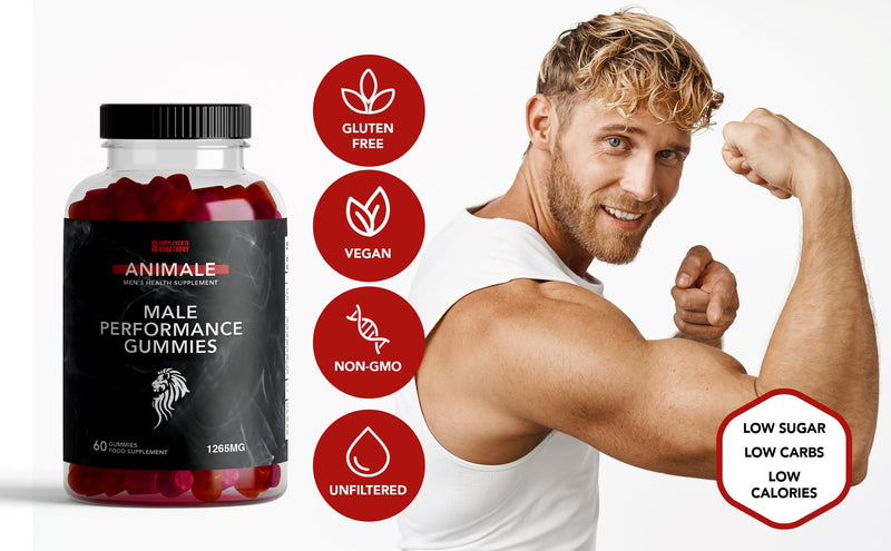 Animale Male Gummies, 1265mg per Serving, with Maca, Vitamin B6, B12, Ashwagandha, L-Arginine, Tribulus Terrestris, 60 Gummies
