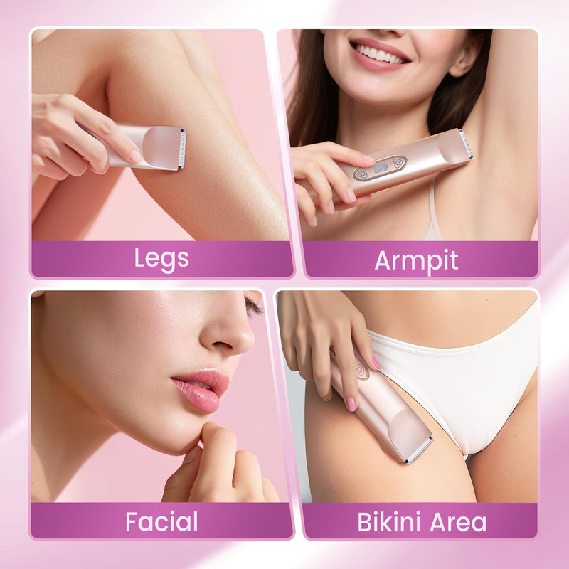 [Australia] - Bikini Trimmer for Women，3 in 1 Electric Razor with Ceramic Blades, IPX7 Waterproof, USB Rechargeable, Painless Hair Removal for Face，Body，Bikini Area, Travel Grooming Kit (Rose Gold) Rose Gold 
