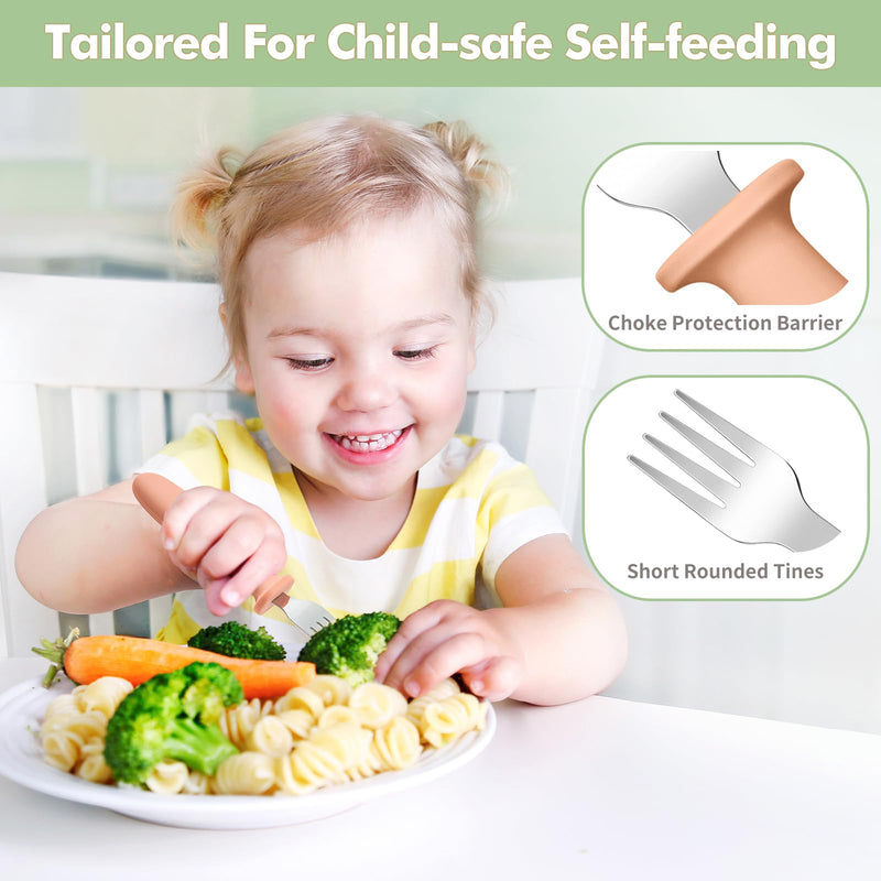 [Australia] - DRKIO 8 Pieces Toddler Forks Set - Baby Forks with Silicone Handle Children safe 18/8 Stainless Steel Toddler Utensils Set for Self Feeding Kids Silverware Anti-Choke Design Food Grade Dishwasher Safe Blue 