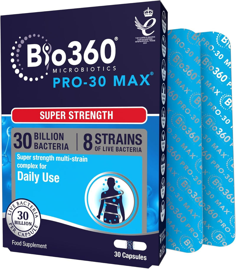 Natures Aid Bio360 Pro-30 MAX (30 Billion Bacteria), 30 Capsules (Pack of 5), 148.0 g | 30 Billion Bacteria, 30 Capsules per Pack, 150 Capsules Total