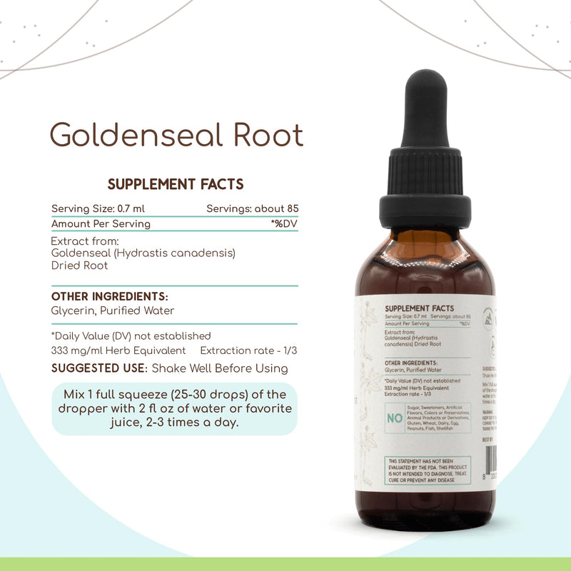 [Australia] - Goldenseal Root B60 Alcohol-Free Herbal Extract Tincture, Super-Concentrated Responsibly farmed Goldenseal (Hydrastis Canadensis) (2 fl oz) 2 Fl Oz (Pack of 1) 