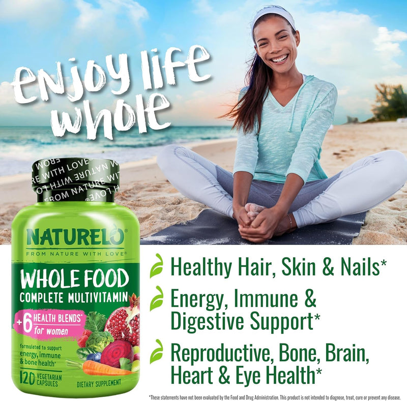 NATURELO Whole Food Multivitamin for Women - with Vitamins, Minerals, & Organic Extracts - Supplement for Energy and Heart Health - Non GMO - 120 Vegan Capsules 120 Count (Pack of 1)