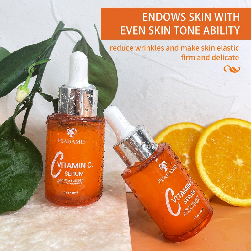 Peauamie Vitamin C Serum for Face Anti Aging with 2% Hyaluronic Acid and 1% Retinol Ferulic Acid,Moisturizer for Fine Lines and Wrinkles 1 Fl Oz x 2 Pack 1 Fl Oz (Pack of 2)
