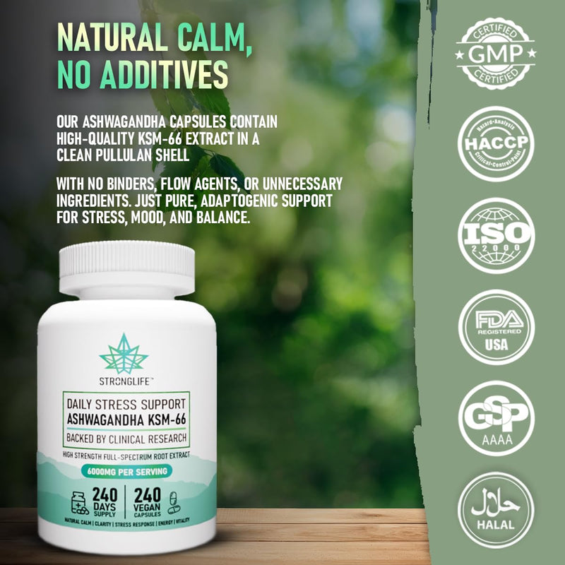 Ashwagandha KSM-66 Capsules 240-6000mg for Stress Relief, Energy, and Mental Clarity | High Strength, Like Tablets, Patches and Powder