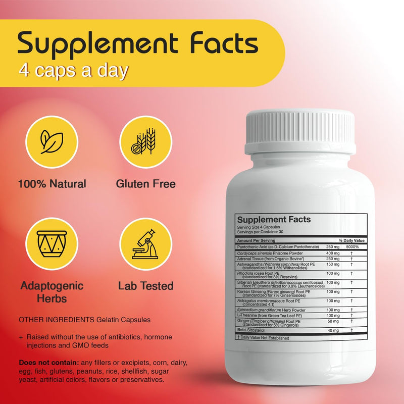 [Australia] - RLC, a-Drenal, Adrenal Support for Stress Relief and Energy - 120 Capsules, Balance Cortisol with Ashwagandha, Rhodiola, Cordyceps and Ginseng L-Theanine, Adrenal Support Supplements for Women & Men 