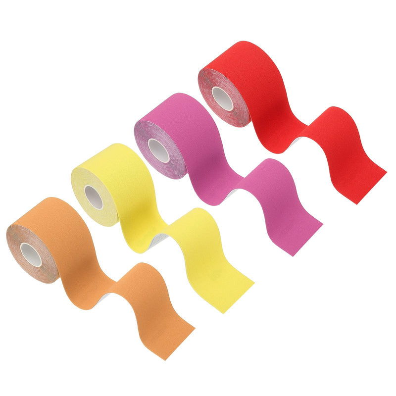PATIKIL 5.5 Yard x 2 Inch Kinesiology Tape, 4 Roll Adhesive Cotton Sports Muscle Support Tapes Waterproof Elastic Tape for Knee Ankle Wrist Shoulder, Red/Rose Red/Yellow/Orange