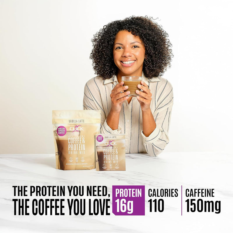 [Australia] - Click Coffee Protein Powder | Double Shot Espresso | 16g Protein | 23 Essential Vitamins | Low Calorie Meal Replacement | 150mg Caffeine | Gluten Free | No Artificial Flavors or Colors | Vanilla 15.24 Ounce (Pack of 1) 