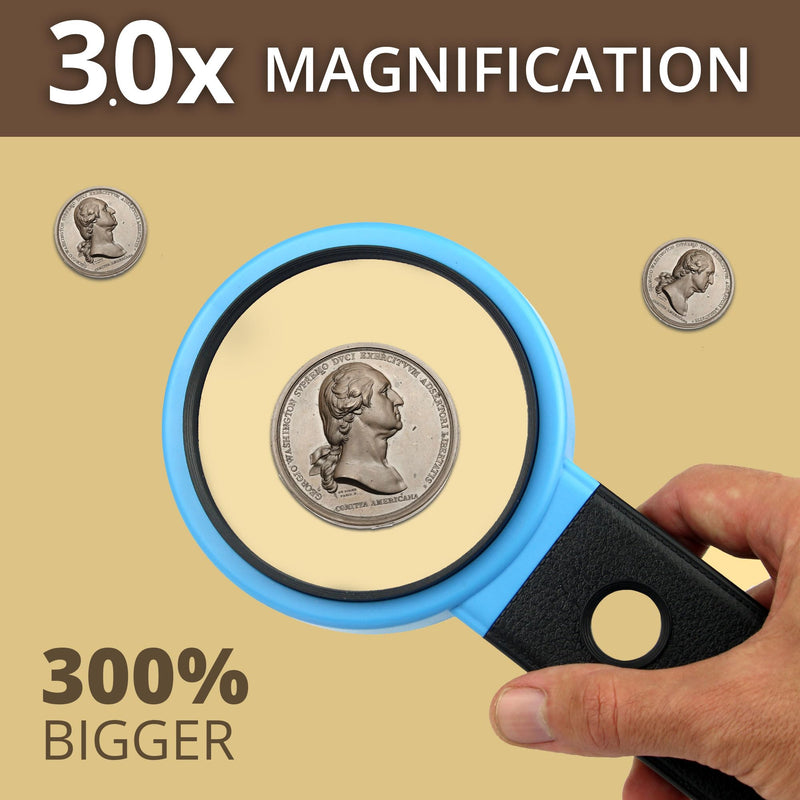 [Australia] - VisionAid 30X Hands-Free Magnifying Glass with Stand, LED Lights, 40x Loupe Handheld Illuminated Magnifier for Low Vision Seniors Coins Reading Jewelry HANDS-FREE Battery powered 