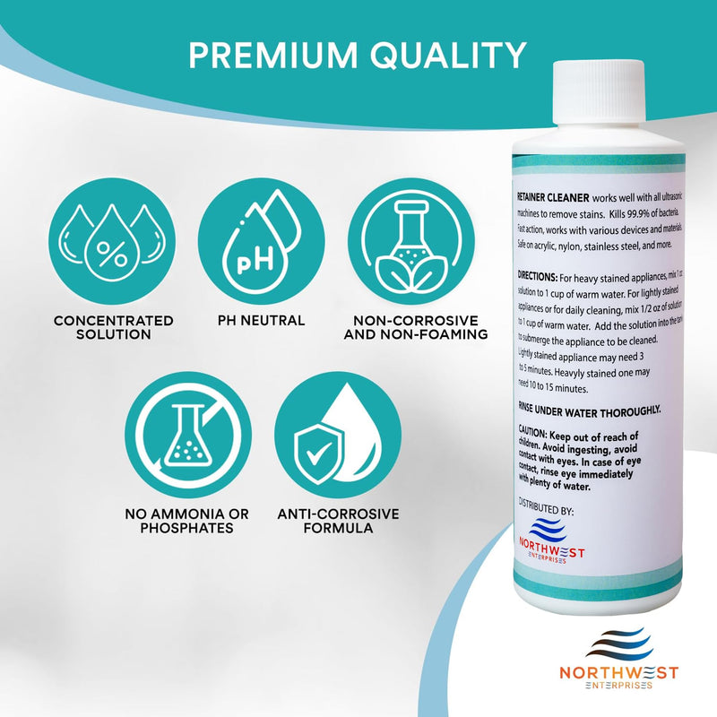 [Australia] - Ultrasonic Retainer Cleaner Solution Concentrate - Ultrasonic Denture Cleaner for Ultrasonic Machines - Cleans Mouthguards, Invisalign, and Nightguards - Odor, Stain and Discoloration Remover (8 oz) 8 ounces 