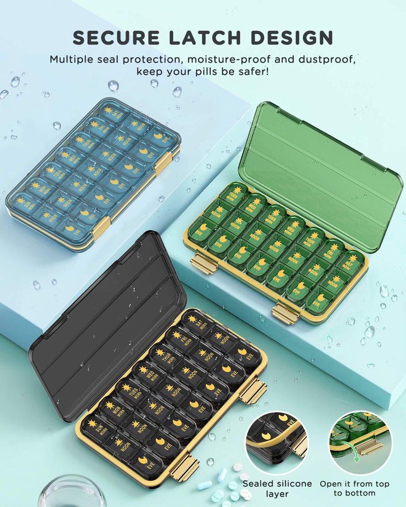 Acedada Pill Organizer 3 Times A Day, 7 Day Pill Box 21 Compartments, Black | Large Capacity, BPA-Free, Easy Open Medicine Case, 7 Removable Daily Box for Travel, Morning Noon Night, Dose Vitamin Tracker
