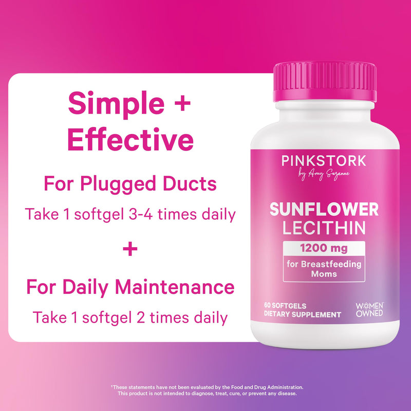 [Australia] - Pink Stork Sunflower Lecithin Supplement - 1200 mg for Clogged Milk Ducts - Breastfeeding Essentials for Postpartum Moms - Supports Breast Milk Flow - 60 Softgels 