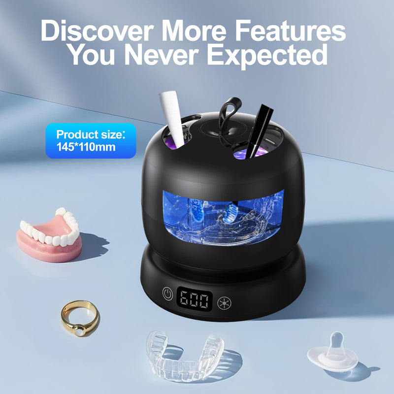 [Australia] - Ultrasonic Retainer Cleaner Machine Ultrasonic Jewelry Cleaner Waterproof for Invisalign Portable Dental Cleaner with Timer 3-Mode Clean Pod,Mouth Guard,Aligner,Denture,Silver,Rings,Platinum,Diamond Black 