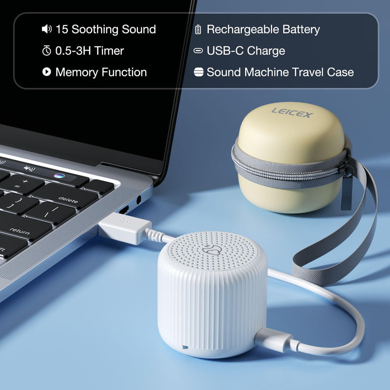 [Australia] - Portable Sound Machine + Travel Case, Mini White Noise Machine for Sleeping & Travel Case White + Travel Case 