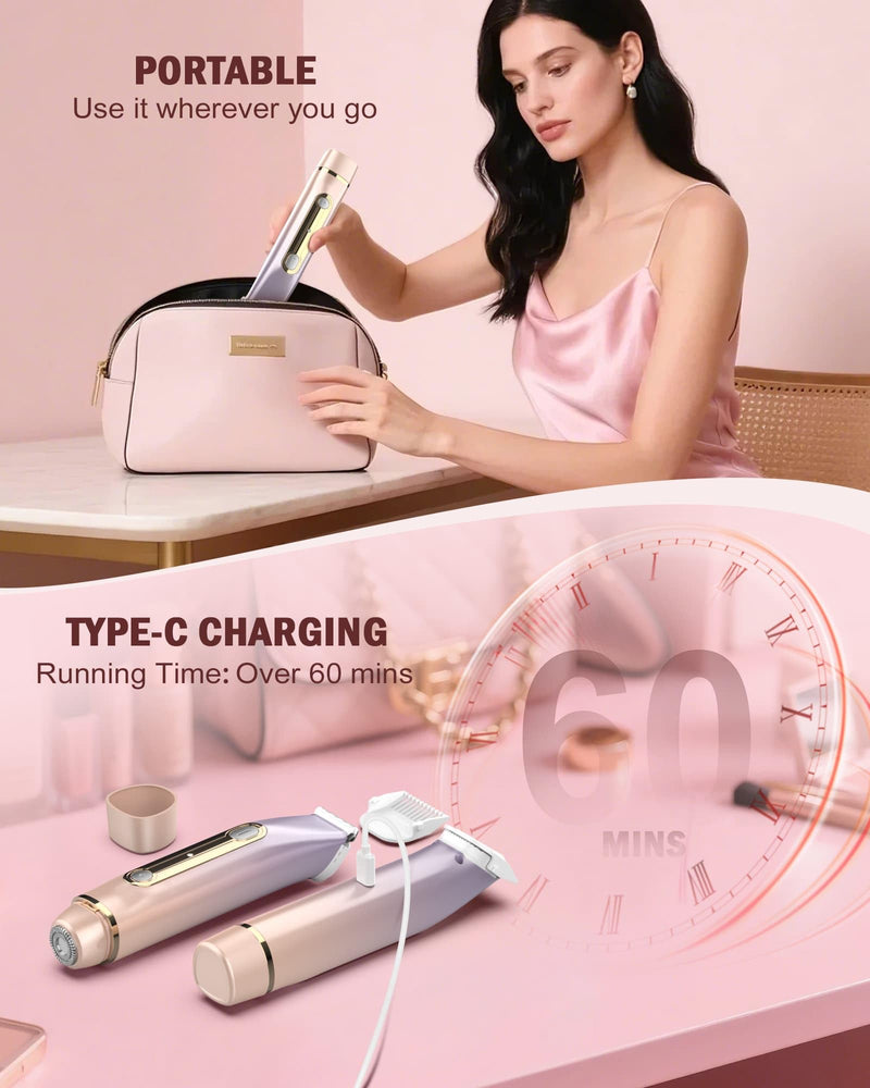 [Australia] - Bikini Trimmer for Women - 2 in 1 Dual Head Bikini Shaver, Painless Electric Razors for Silk Skin, Ceramic Blade, Waterproof Wet & Dry Use Body Hair Removal for Trip（Purple） Purple-rose Gold 