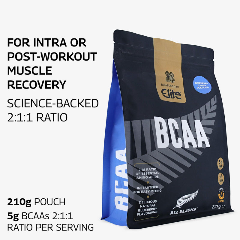 Healthspan All Blacks BCAAs | Blueberry Crush Flavour | 5g BCAAs for Post-Workout Recovery| 2:1:1 Ratio Backed by Science | L-Leucine, L-Isoleucine, and L-Valine