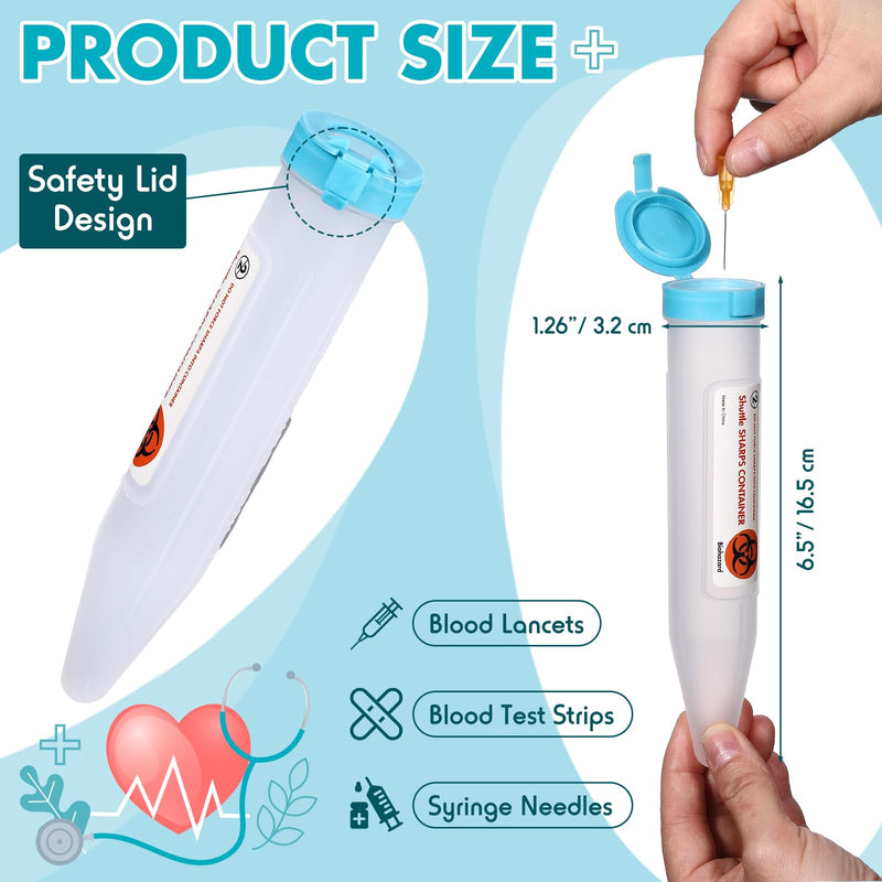 [Australia] - 6 Count Single Use Travel Sharps Containers Transportable Small Disposal Sharps Containers with Locking Mechanism for Needles Syringes (Blue) Blue 6 