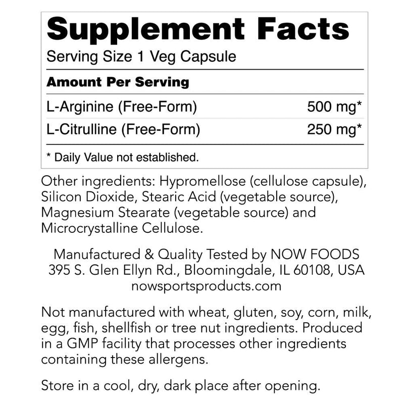 Arginine & Citrulline 500/250mg - 120 Capsules (2 Pack) 120 Count (Pack of 2)