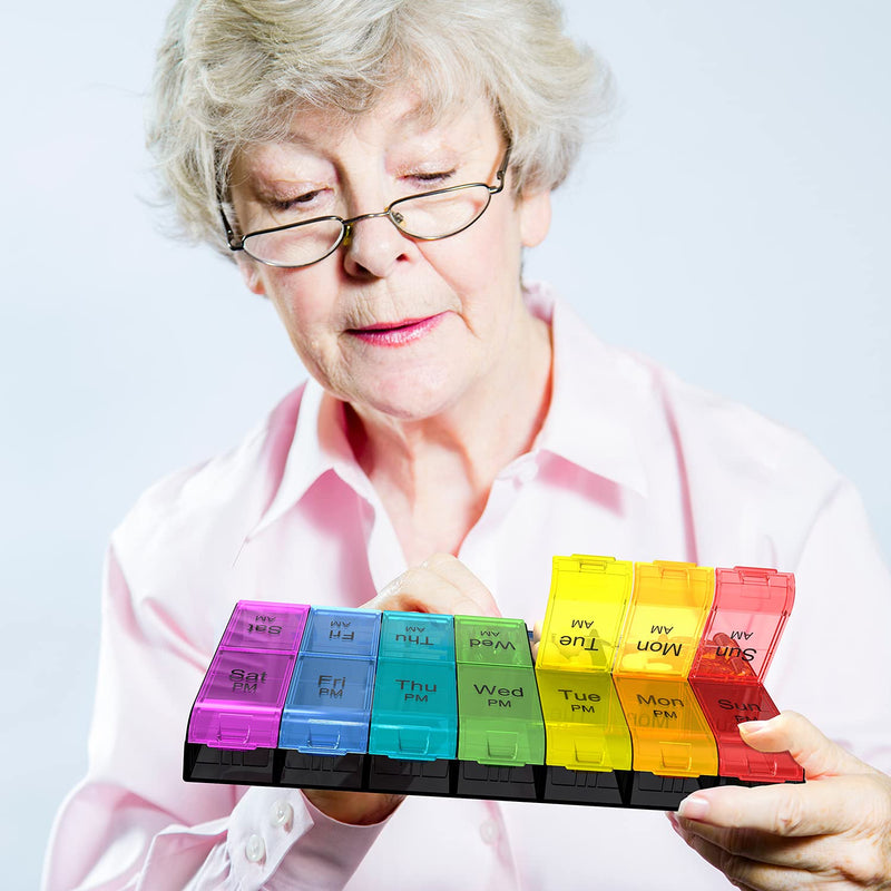 [Australia] - Extra Large Pill Organizer 2 Times a Day, Weekly XL AM PM Pill Case, 7 Day Pill Box Twice a Day, Oversized Daily Medicine Organizer for Vitamins, Big Pill Container, Medication Dispenser (Rainbow) Rainbow 