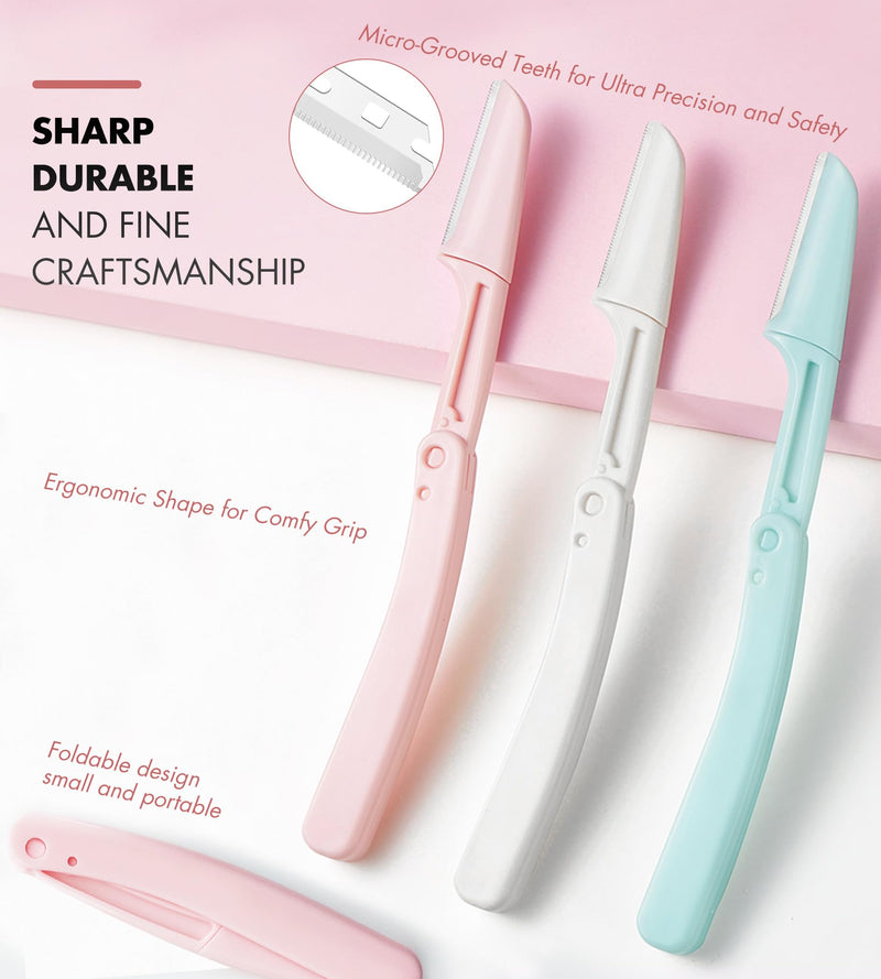 [Australia] - Dermaplaning Tool - Dermaplane Razor for Face, for Women and Men, That Helps Exfoliate and Peach Fuzz - Smooth the Skin, 30 Pcs Foldable Eyebrow Razors + 20 Blade Refills + Eyebrow Stamp Stencils 30 Razors + 20 Blades + Eyebrow Stencils 