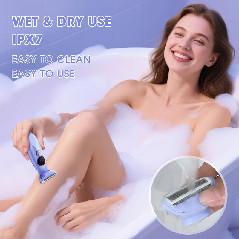 [Australia] - Karrte 5-in-1 Electric Razor for Women's Pubic Hair, Painless Body Shaver and Facial Epilator, Hair Removal for Face, Bikini Trimmer for Women's Private Area Purple 