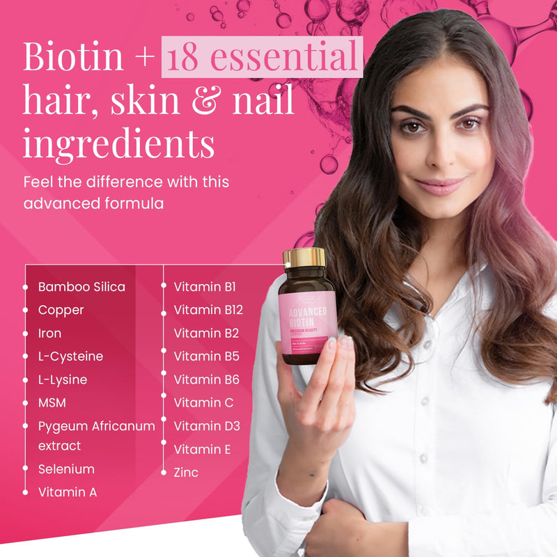 Advanced Biotin Hair Growth Vitamins - Hair Skin and Nails Vitamins for Women - Lab Tested Biotin Supplement 10000 mcg + 18 Key Beauty Ingredients - Internal Youth