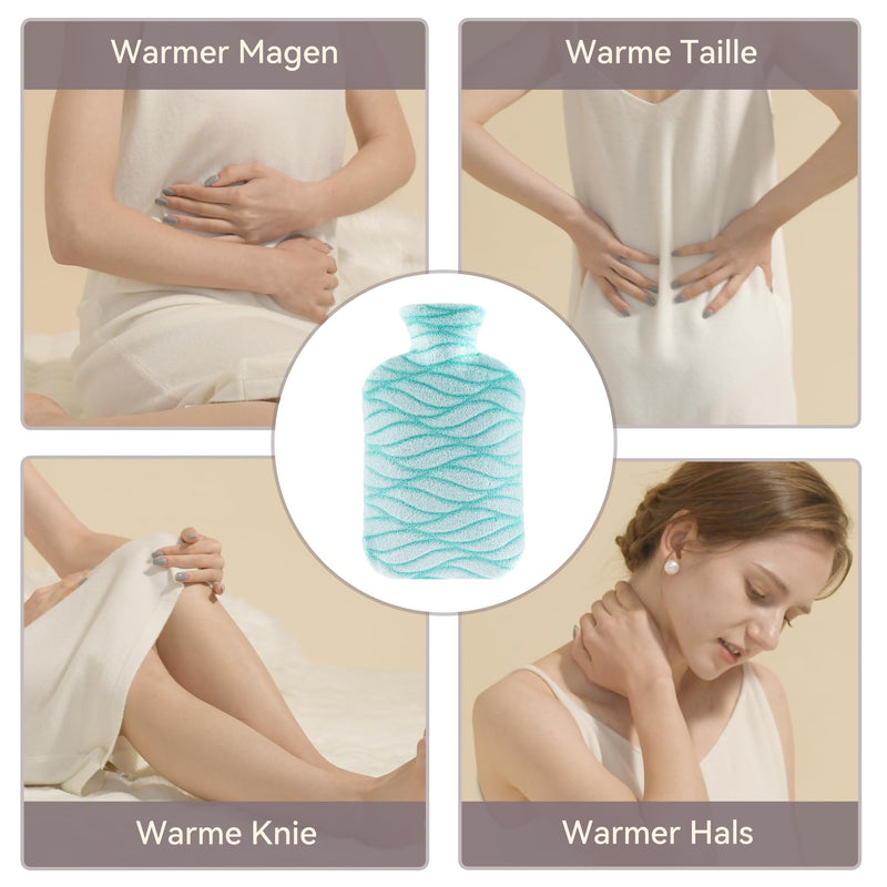 [Australia] - samply Hot Water Bottle with Soft Cover - 2L Bed Bottle for Cozy Nights, Pain Relief, Back, Stomach, Shoulder and Neck - Green 