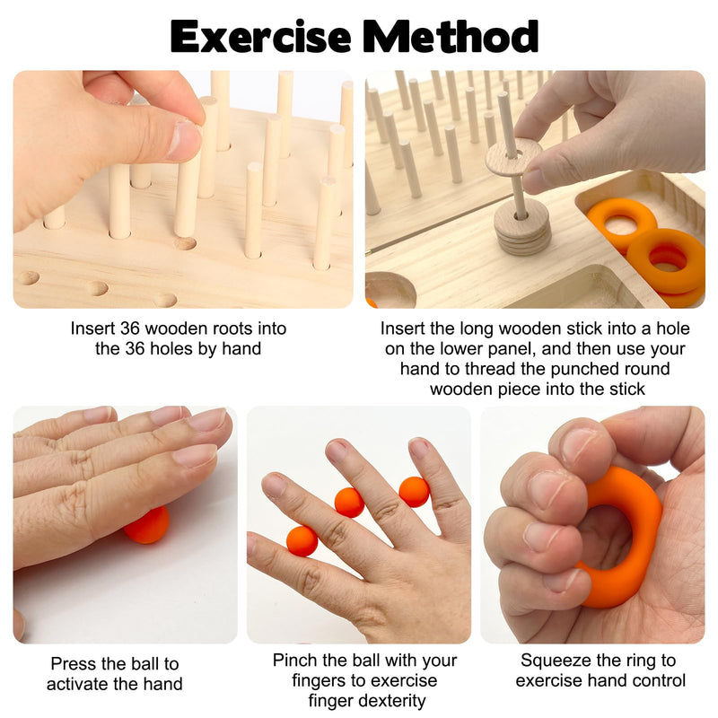 [Australia] - Wooden Pegboard Hand Therapy Tool, 36-Hole Finger Exercise Board with Pegs for Adults, Occupational Therapy & Rehabilitation to Improve Fine Motor Skills 