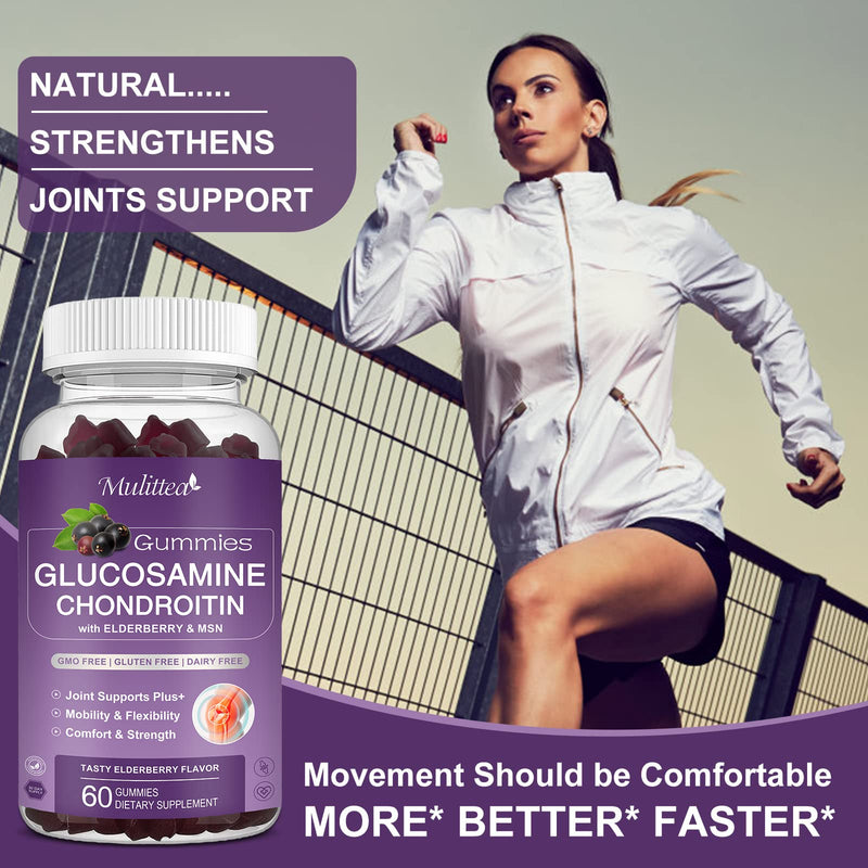 [Australia] - Glucosamine Chondroitin Gummies - Extra Strength Joint Support Supplement with MSM & Elderberry for Natural Joint, Antioxidant Immune Support for Adults, Men & Women-(2 Pack) 60 Count (Pack of 2) 