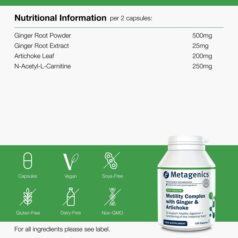 Metagenics Motility Complex with Ginger & Artichoke - Vegan Botanical Blend Capsules for Digestive Support - 120 Capsules
