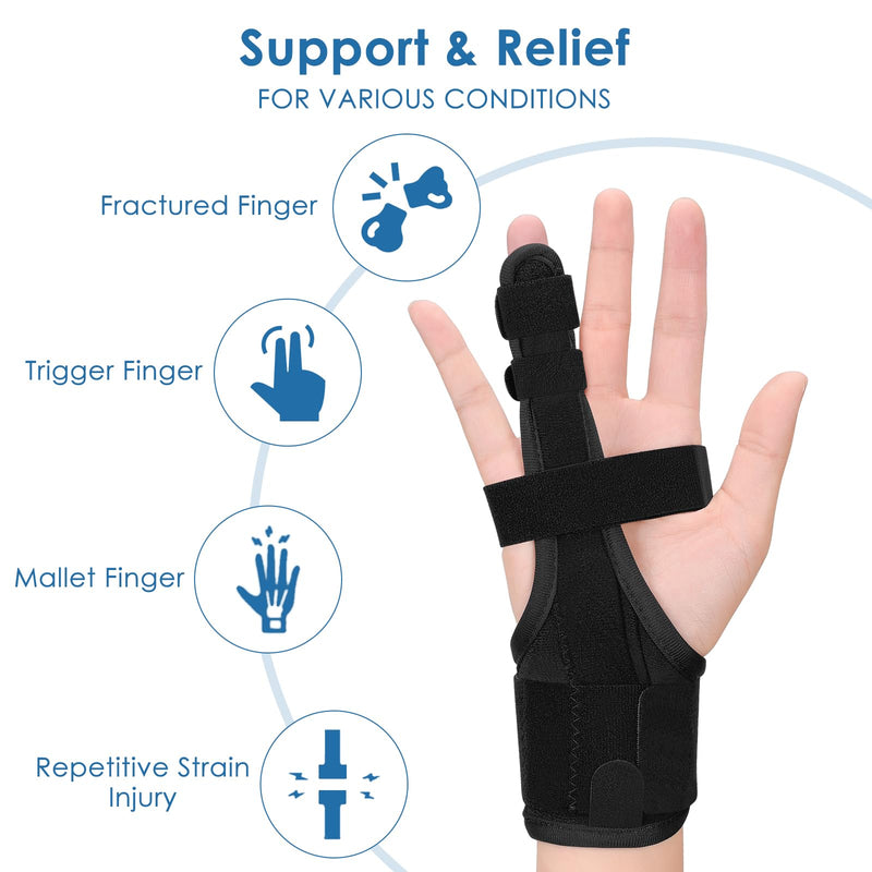 Full Trigger Finger Splint - Hand and Wrist Brace Support for Sprains, Pain Relief, Arthritis, Tendonitis, Fractured Finger - Adjustable Locking Straightener Large